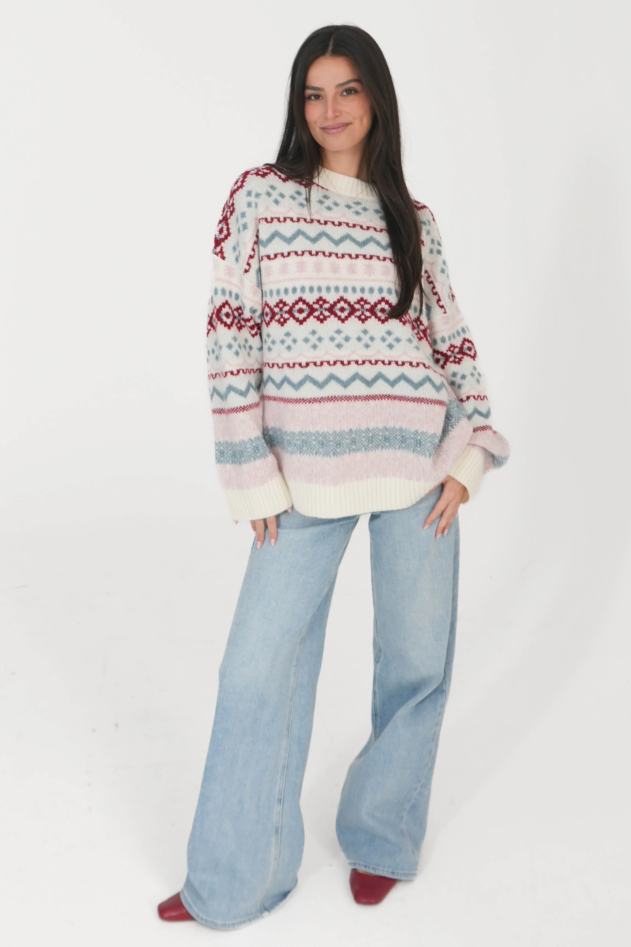 Cool Vibes Sweater in Ivory/Pink - Image 3