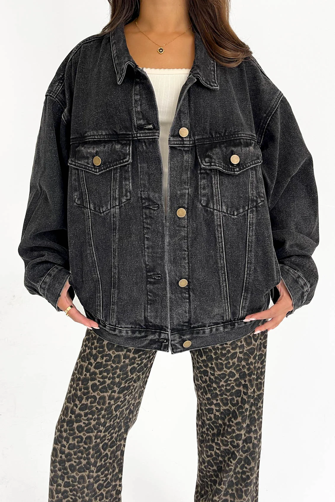 Midtown Oversized Denim Jacket in Charcoal - Image 3