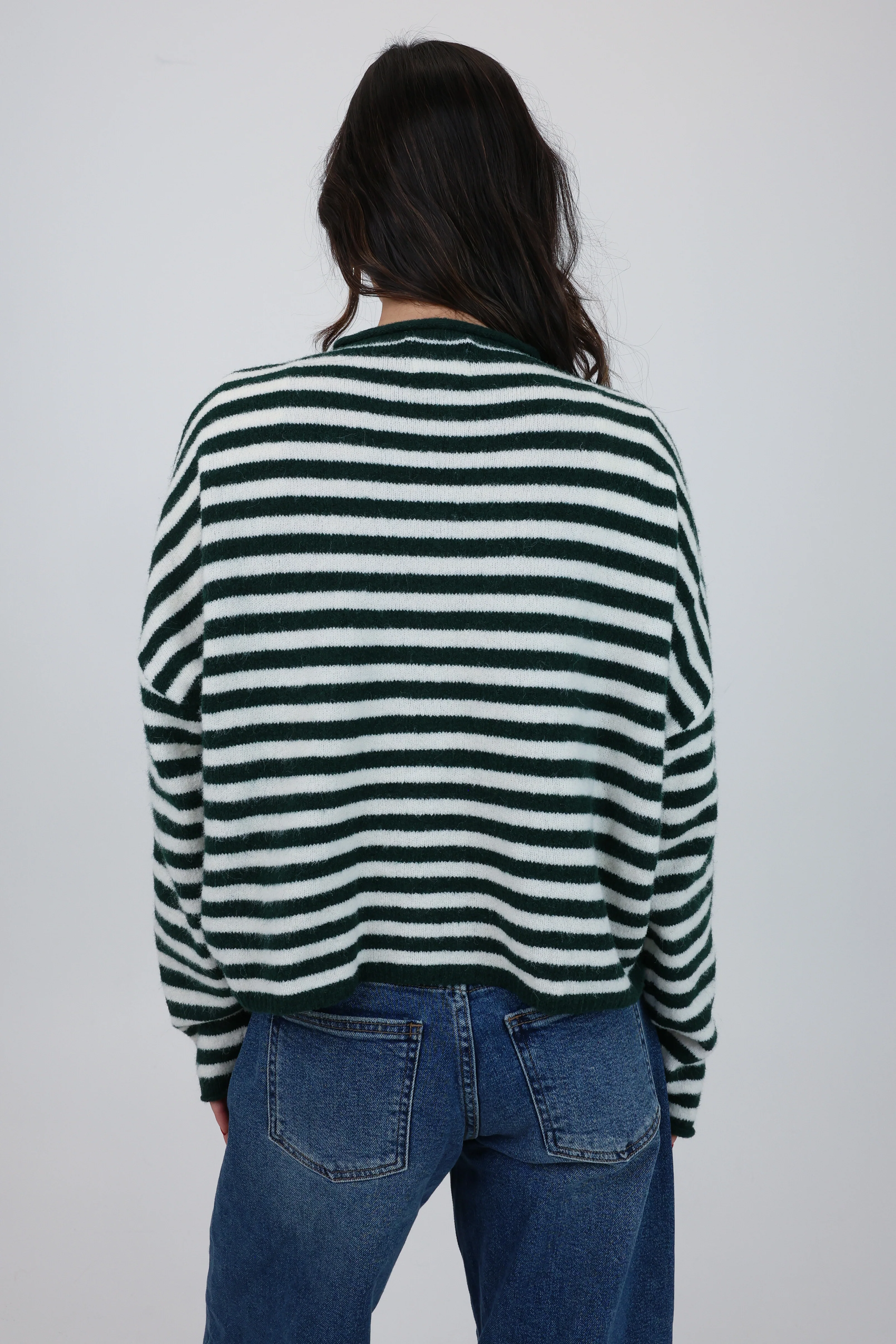 Phoebe Cardigan in Green/White Stripe - Image 6