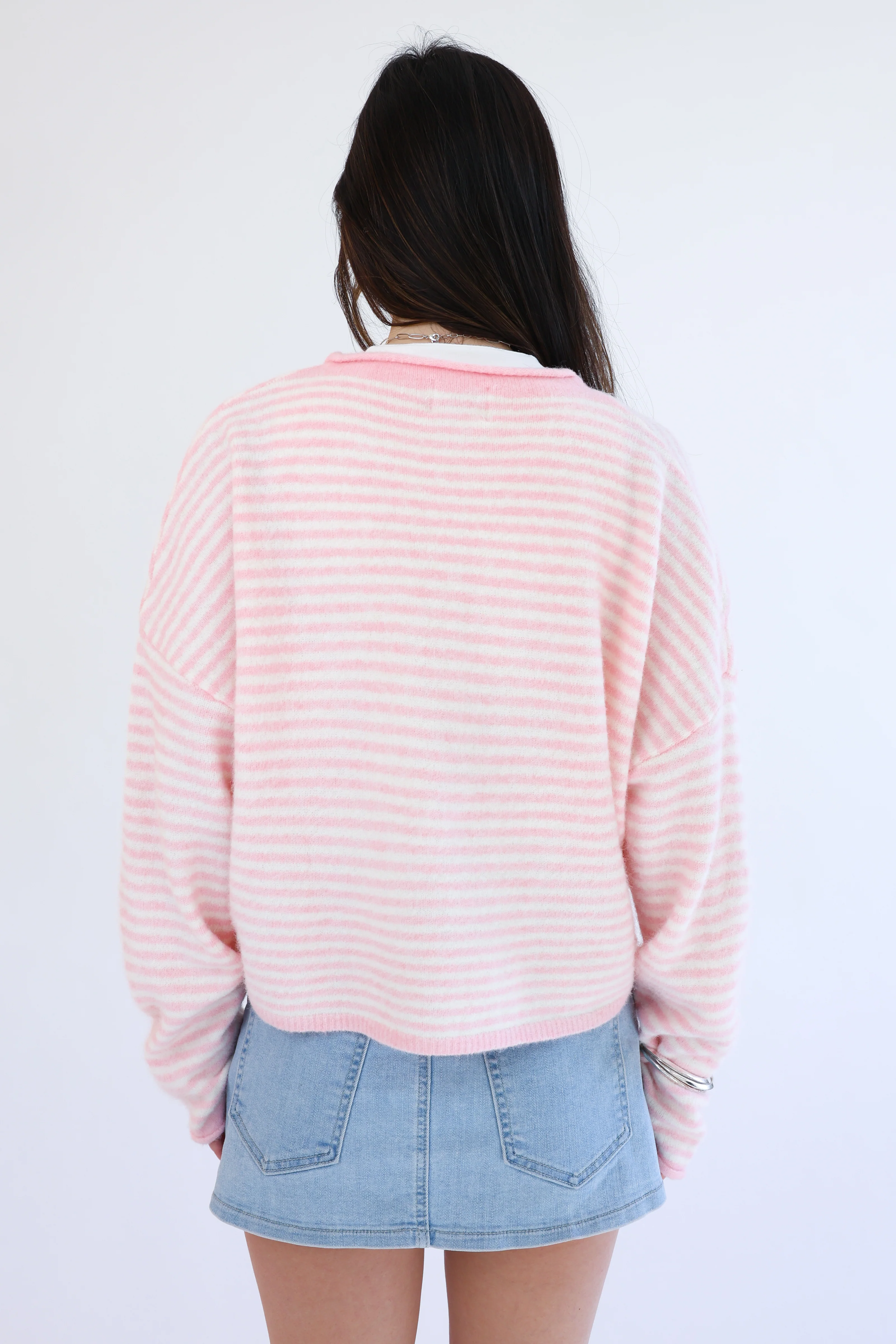 Phoebe Cardigan in Pink/White Stripe - Image 5