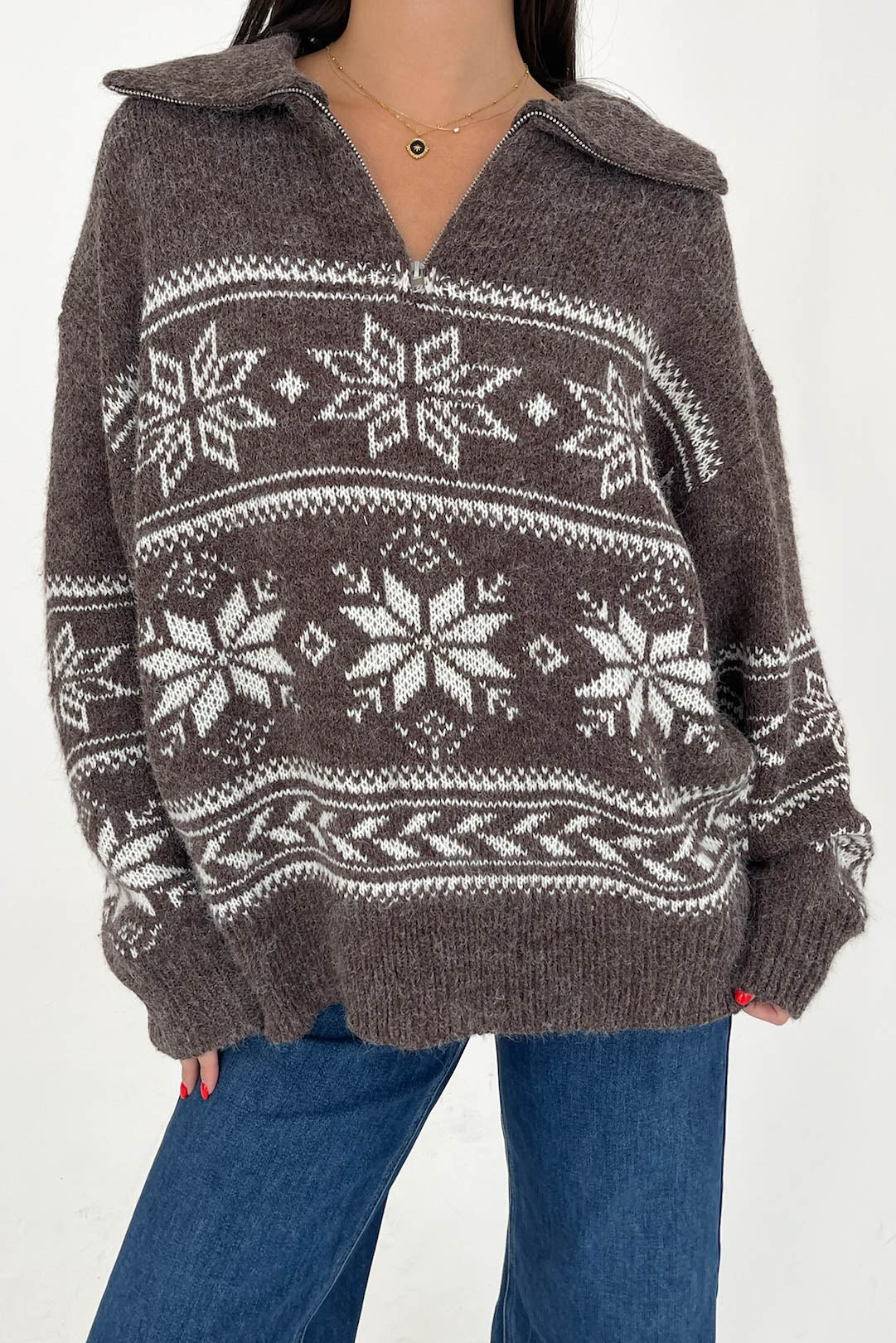 Warm Me Up Sweater in Brown/Ivory - Image 2