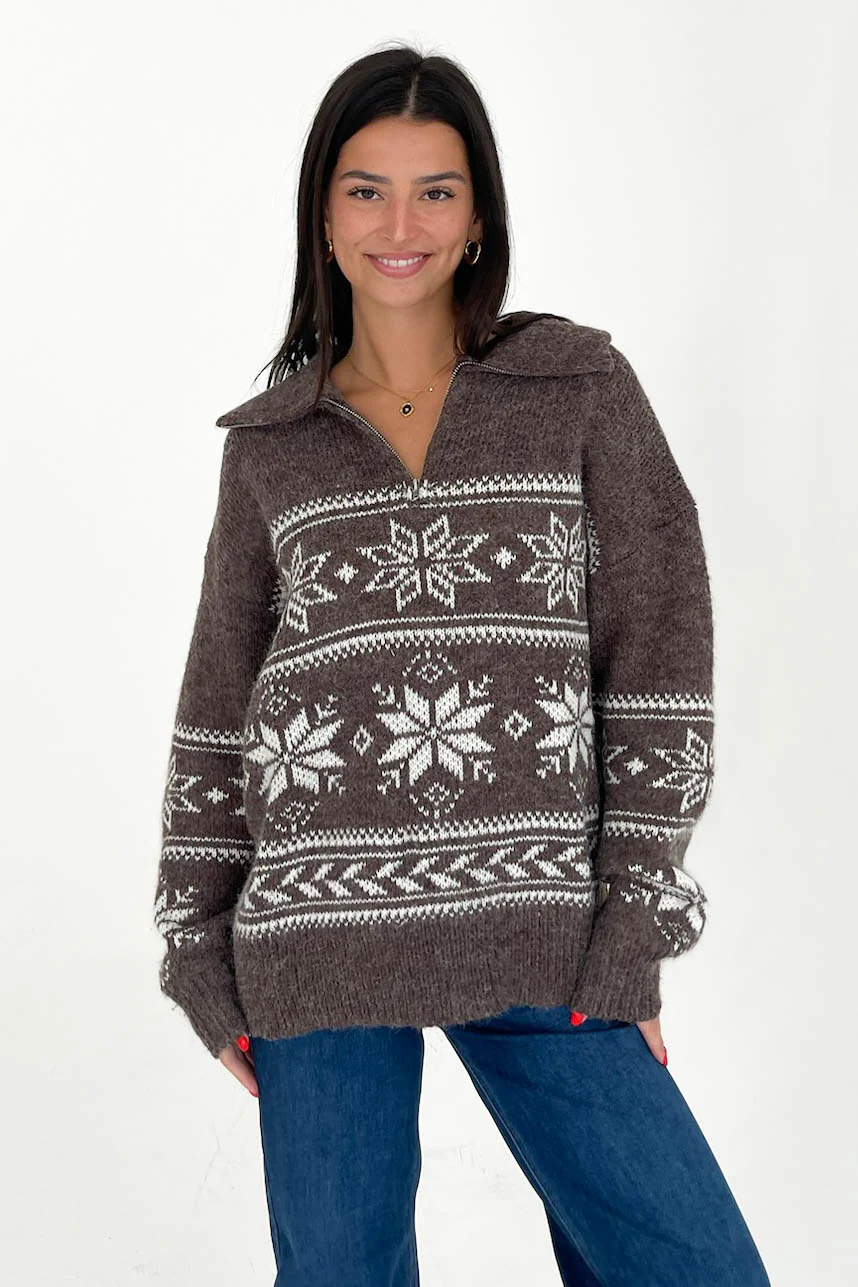 Warm Me Up Sweater in Brown/Ivory - Image 4