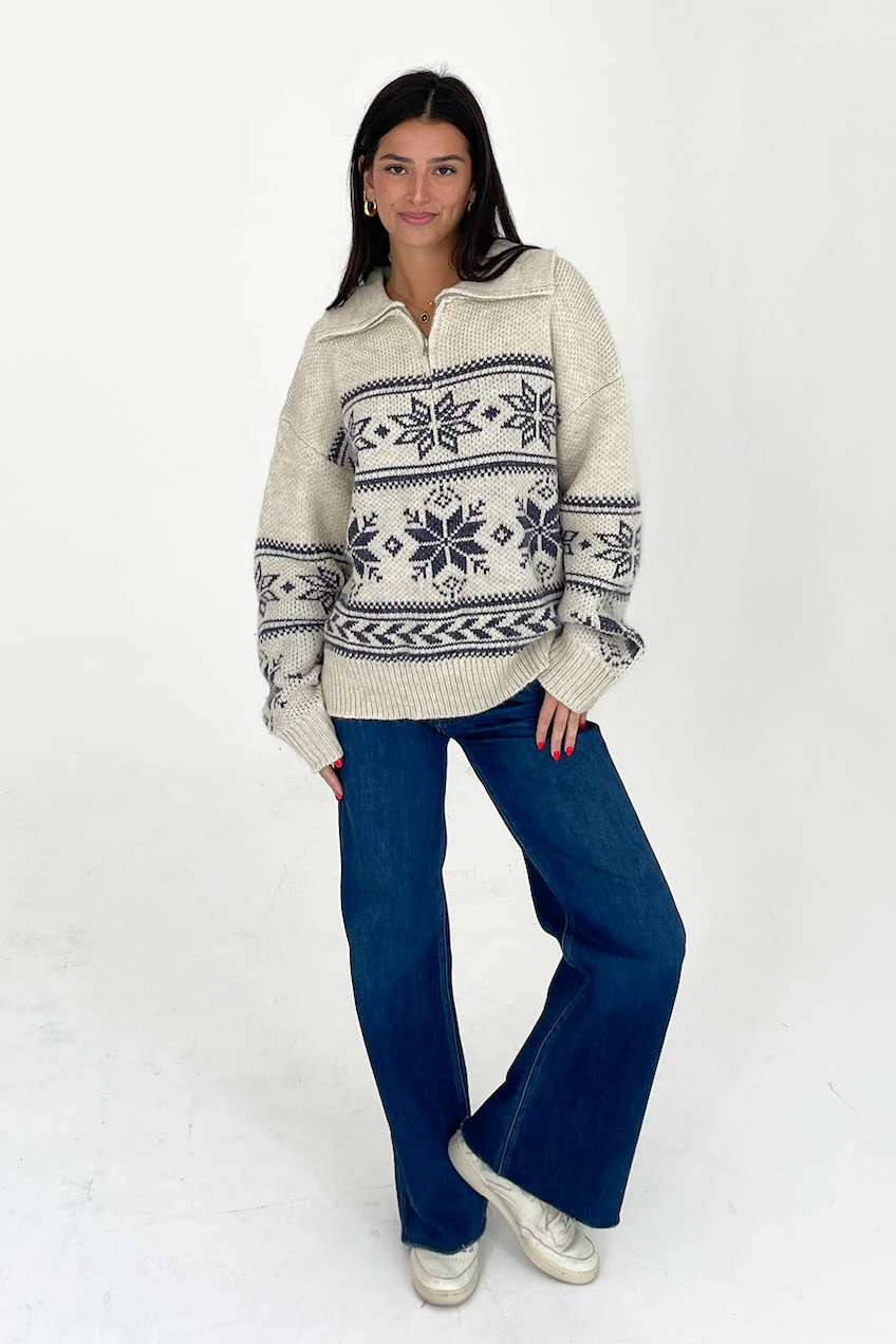 Warm Me Up Sweater in Cream/Navy - Image 3