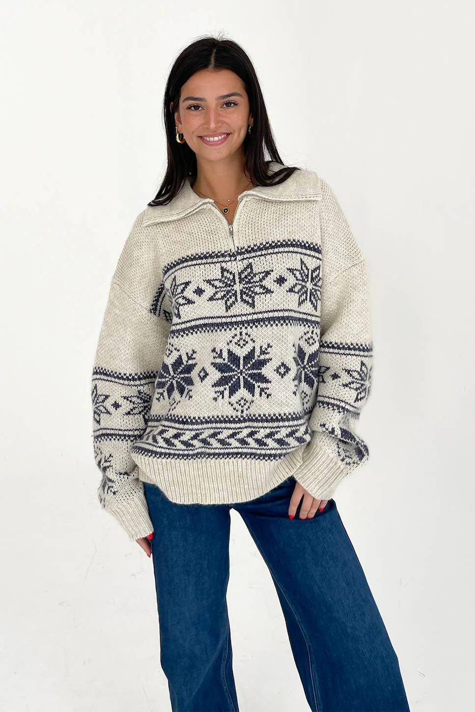 Warm Me Up Sweater in Cream/Navy - Image 4